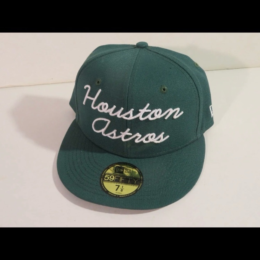 NEW New Era 59FIFTY Houston Astros Script Fitted Hat sz 7 1/8 Green MLB Baseball